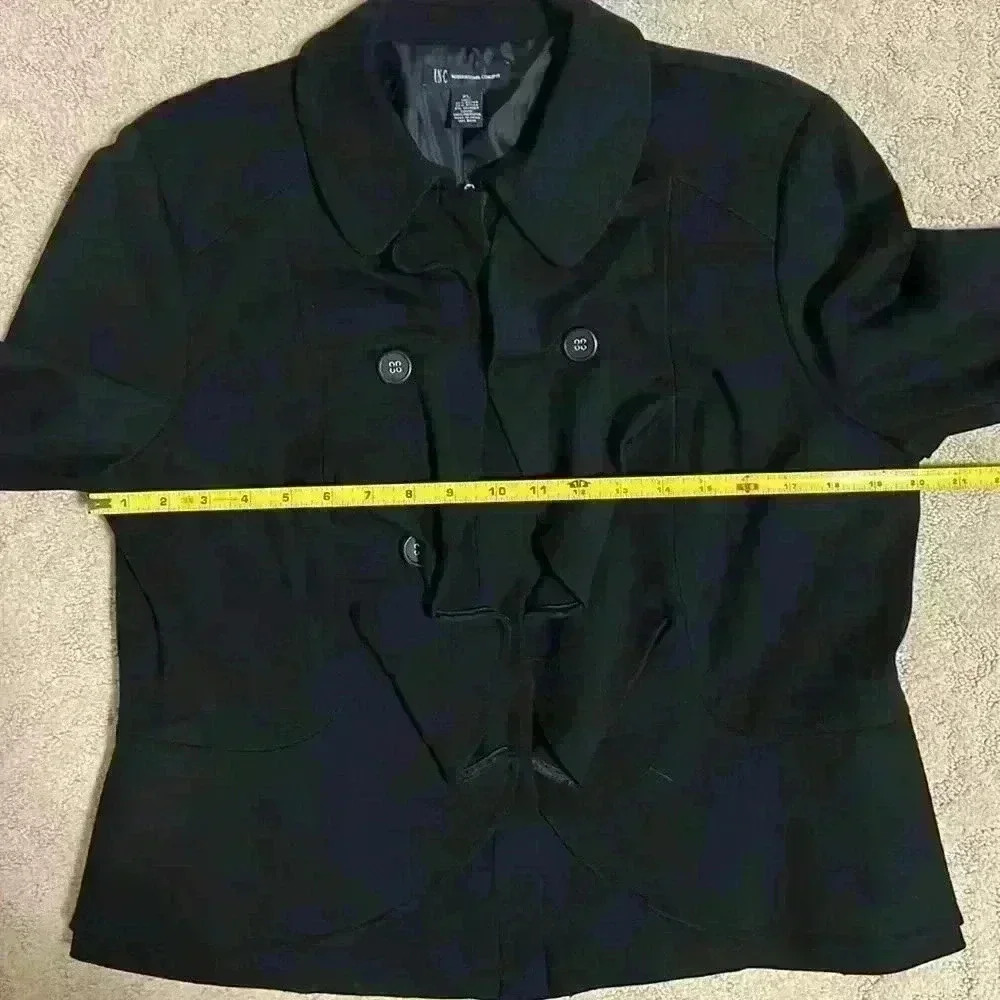 INC Jacket blazer  with ruffle collar black zipper front size XL - Picture 7 of 10